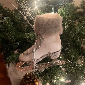Women's White and Silver Ice Skate Ornament
